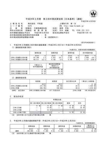 Thumbnail Heiwado Quarterly Report 2012-q2