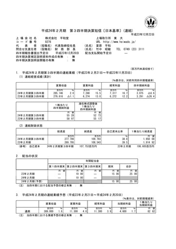 Thumbnail Heiwado Quarterly Report 2012-q3