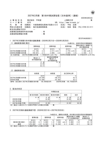Thumbnail Heiwado Quarterly Report 2027-q1