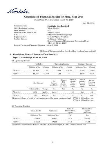 Thumbnail Noritake Financial Report 2015