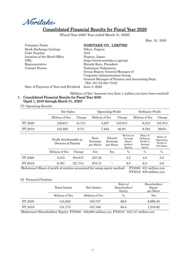 Thumbnail Noritake Financial Report 2020