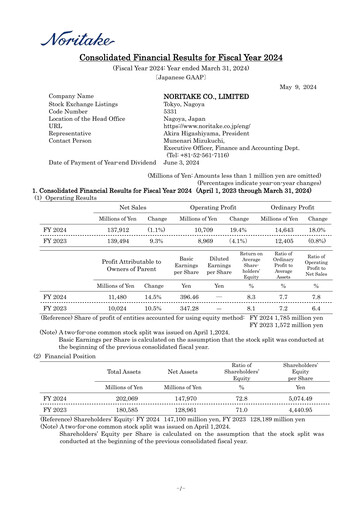 Thumbnail Noritake Financial Report 2024