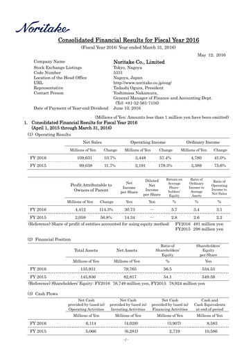 Thumbnail Noritake Financial Statement fy2016