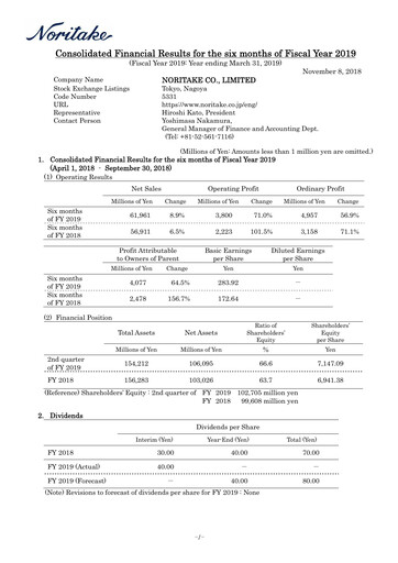 Thumbnail Noritake Half-year Report 2019-h1