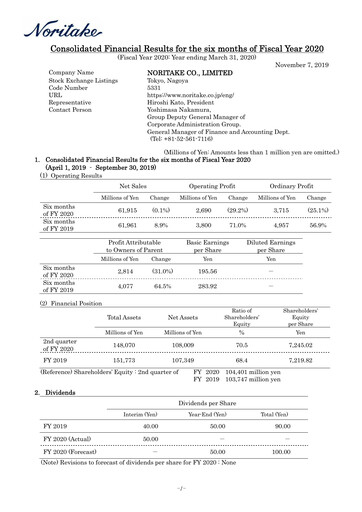 Thumbnail Noritake Half-year Report 2020-h1