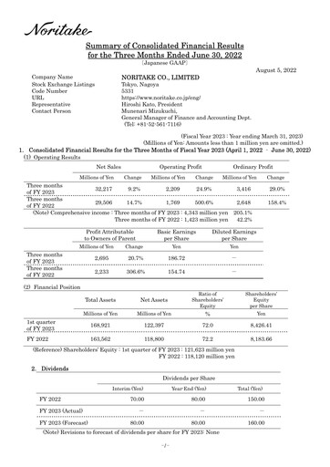 Thumbnail Noritake Quarterly Report 2022-q2