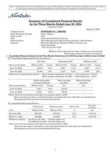 Thumbnail Noritake Quarterly Report 2024-q2