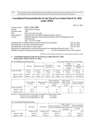 Thumbnail F.C.C. Co., Ltd. Financial Statement 2025-2026