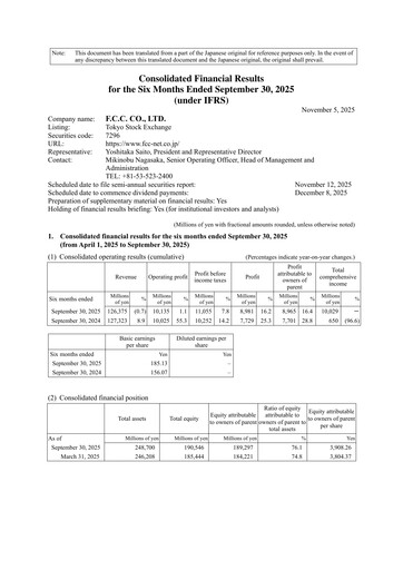 Thumbnail F.C.C. Co., Ltd. Half-year Report 2025-h1