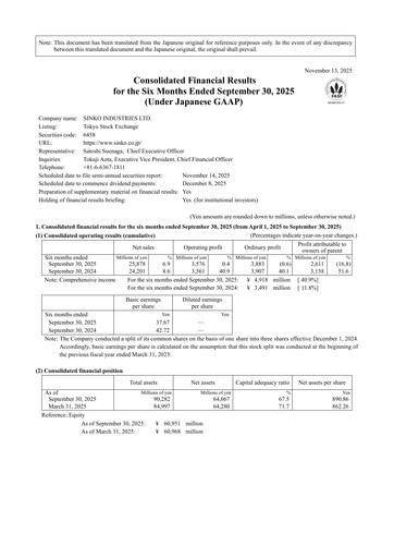 Thumbnail Sinko Industries Half-year Report 2026-h1