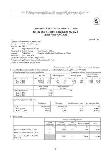 Thumbnail Sinko Industries Quarterly Report 2025-q1