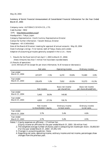 Thumbnail Autobacs Seven Financial Statement fy2004