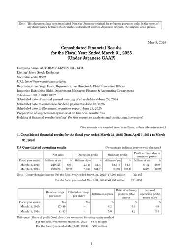 Thumbnail Autobacs Seven Financial Statement fy2025