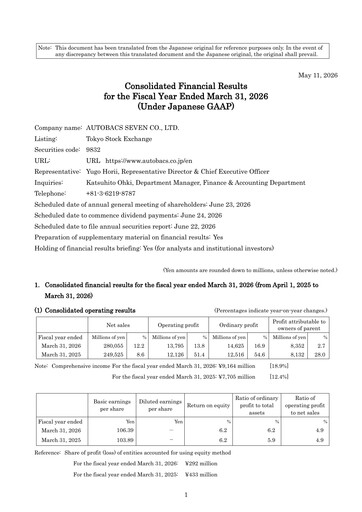 Thumbnail Autobacs Seven Financial Statement fy2026