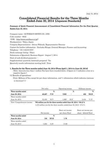 Miniature Autobacs Seven Rapport trimestriel 2014-q1