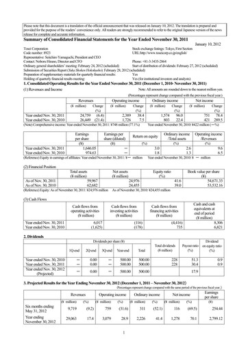 Thumbnail Tosei Corporation Financial Statement fy2011