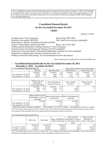 Thumbnail Tosei Corporation Financial Statement fy2013