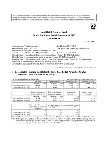 Miniature Tosei Corporation Bilan financier fy2025