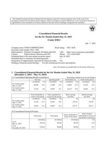 Miniature Tosei Corporation Rapport semestriel 2025-h1