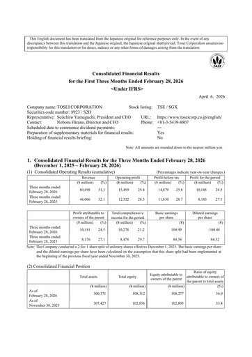 Miniature Tosei Corporation Rapport trimestriel 2026-q1