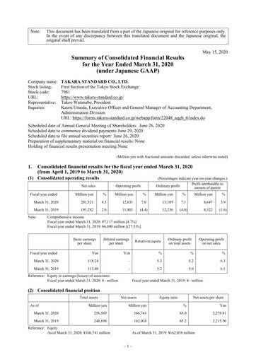 Thumbnail Takara Standard Financial Statement fy2019