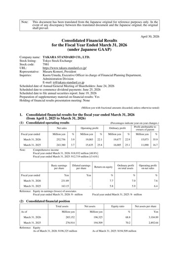 Thumbnail Takara Standard Financial Statement fy2026