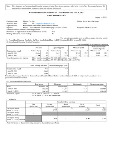 Thumbnail Elecom Quarterly Report fy2026-q1