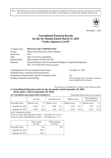 Thumbnail Riso Kagaku Corporation Half-year Report 2025-h1