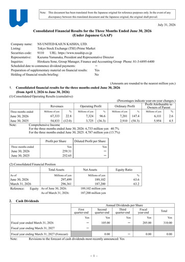 Thumbnail NS United Kaiun Kaisha Quarterly Report 2027-q1