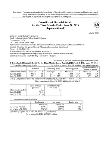 Thumbnail Yurtec Corporation Quarterly Report 2027-q1