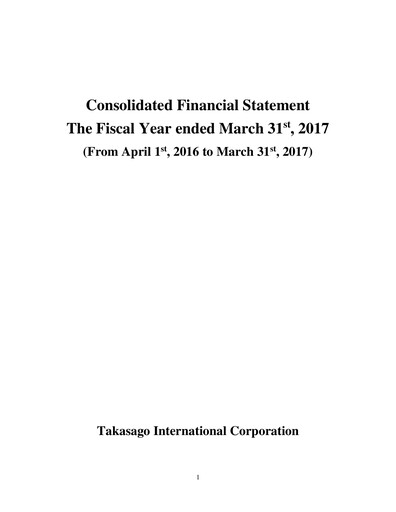 Thumbnail Takasago International Corporation Financial Statement fy2016