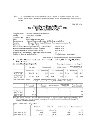Thumbnail Takasago International Corporation Financial Statement fy2026