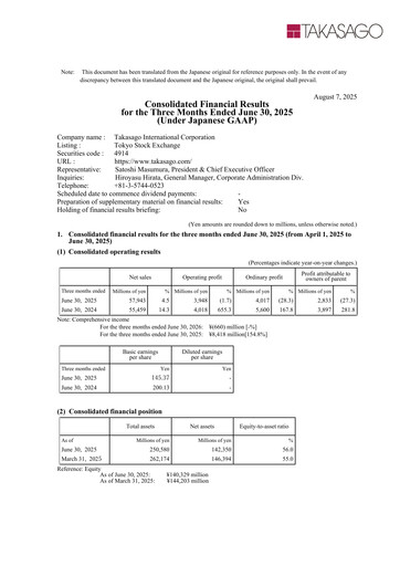 Thumbnail Takasago International Corporation Quarterly Report 2026-q1