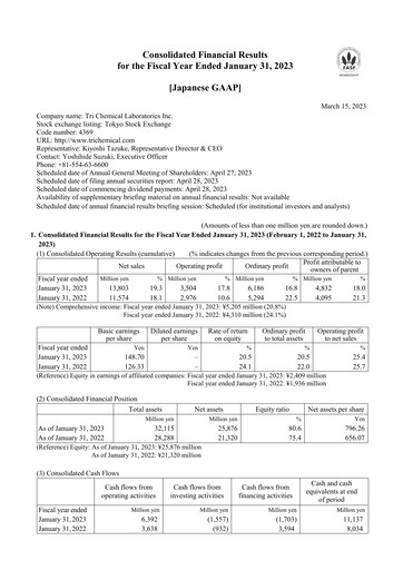 Thumbnail Tri Chemical Laboratories Financial Statement fy2023