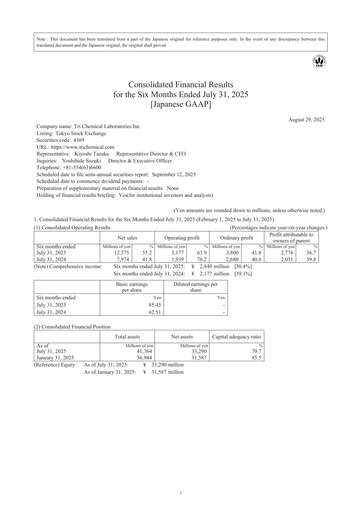 Thumbnail Tri Chemical Laboratories Half-year Report 2025-h1