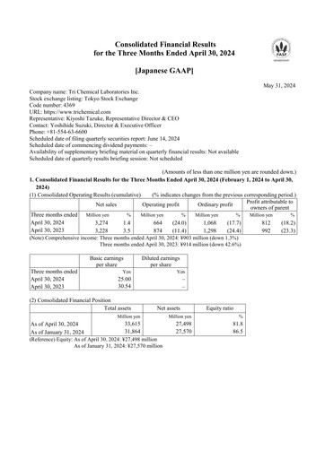 Thumbnail Tri Chemical Laboratories Quarterly Report 2024-q1