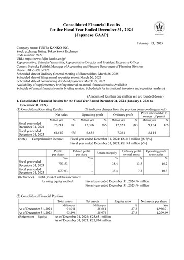 Thumbnail Fujita Kanko Financial Statement fy2024