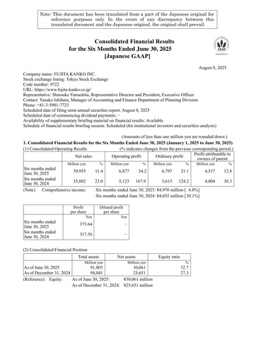 Vorschaubild Fujita Kanko Halbjahresbericht 2025-h1