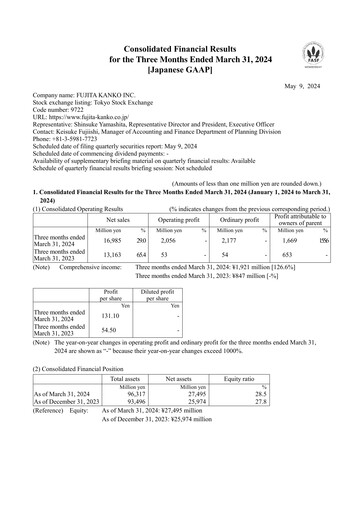 Vorschaubild Fujita Kanko Quartalsbericht 2024-q1