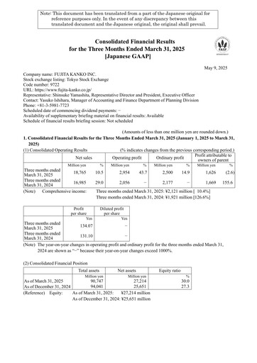 Vorschaubild Fujita Kanko Quartalsbericht 2025-q1