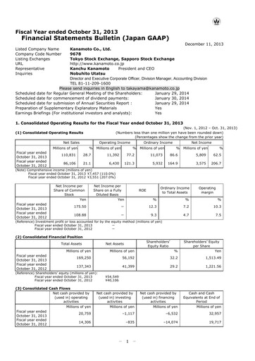 Thumbnail Kanamoto Financial Statement fy2013