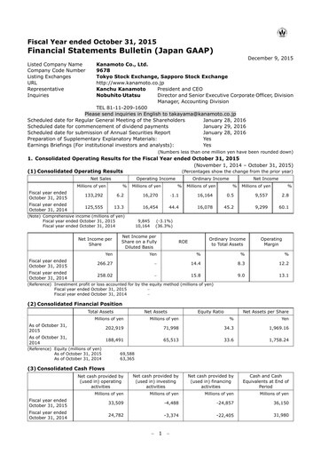 Thumbnail Kanamoto Financial Statement fy2015