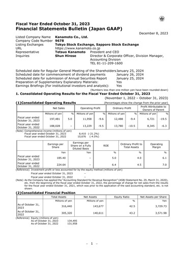 Thumbnail Kanamoto Financial Statement fy2023
