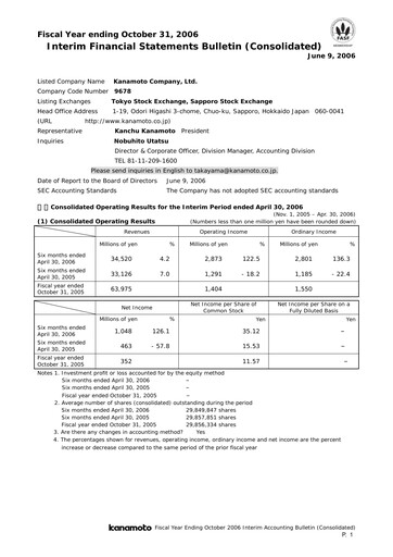 Vorschaubild Kanamoto Halbjahresbericht 2006-h1