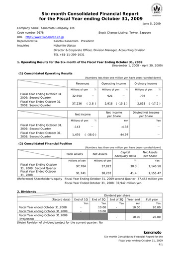 Vorschaubild Kanamoto Halbjahresbericht 2009-h1
