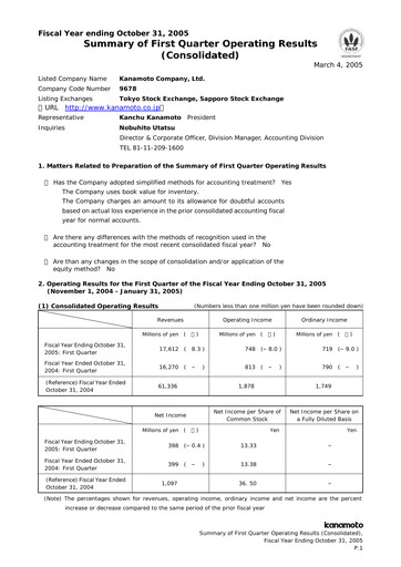 Vorschaubild Kanamoto Quartalsbericht 2005-q1