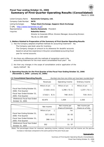 Vorschaubild Kanamoto Quartalsbericht 2006-q1