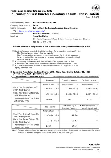 Vorschaubild Kanamoto Quartalsbericht 2007-q1