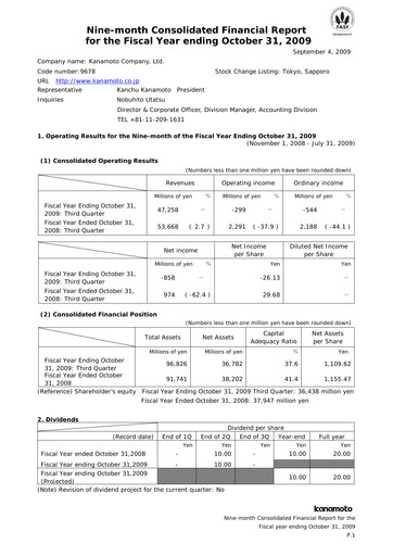 Vorschaubild Kanamoto Quartalsbericht 2009-q3