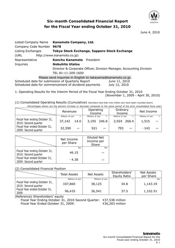 Vorschaubild Kanamoto Quartalsbericht 2010-q2